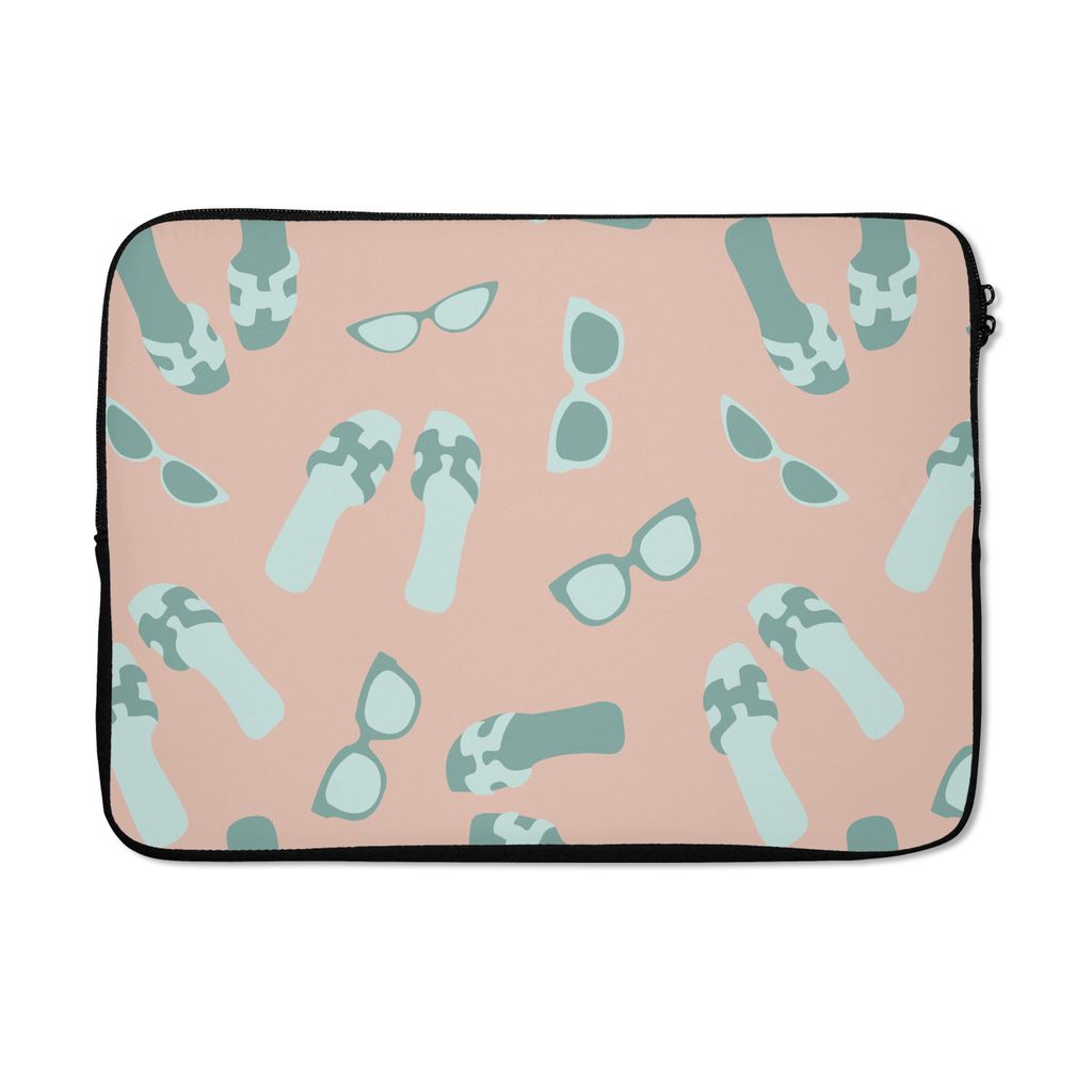 MuchoWow Laptop Hülle 14 ZollSommer - Sonnenbrille - Hausschuhe - Pastellfarben Laptoptasche - Laptoptasche - Stoßsicher - Schutzhaube