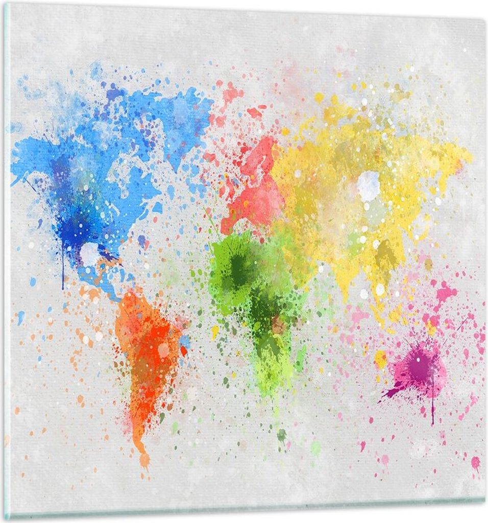 Bilder auf glas - Karte Welt modern - 50x50cm - Glasbilder - Wandbilder - Kunstdruck - zum Aufhängen bereit - Wanddekoration aus Glas - Glas Bilde...