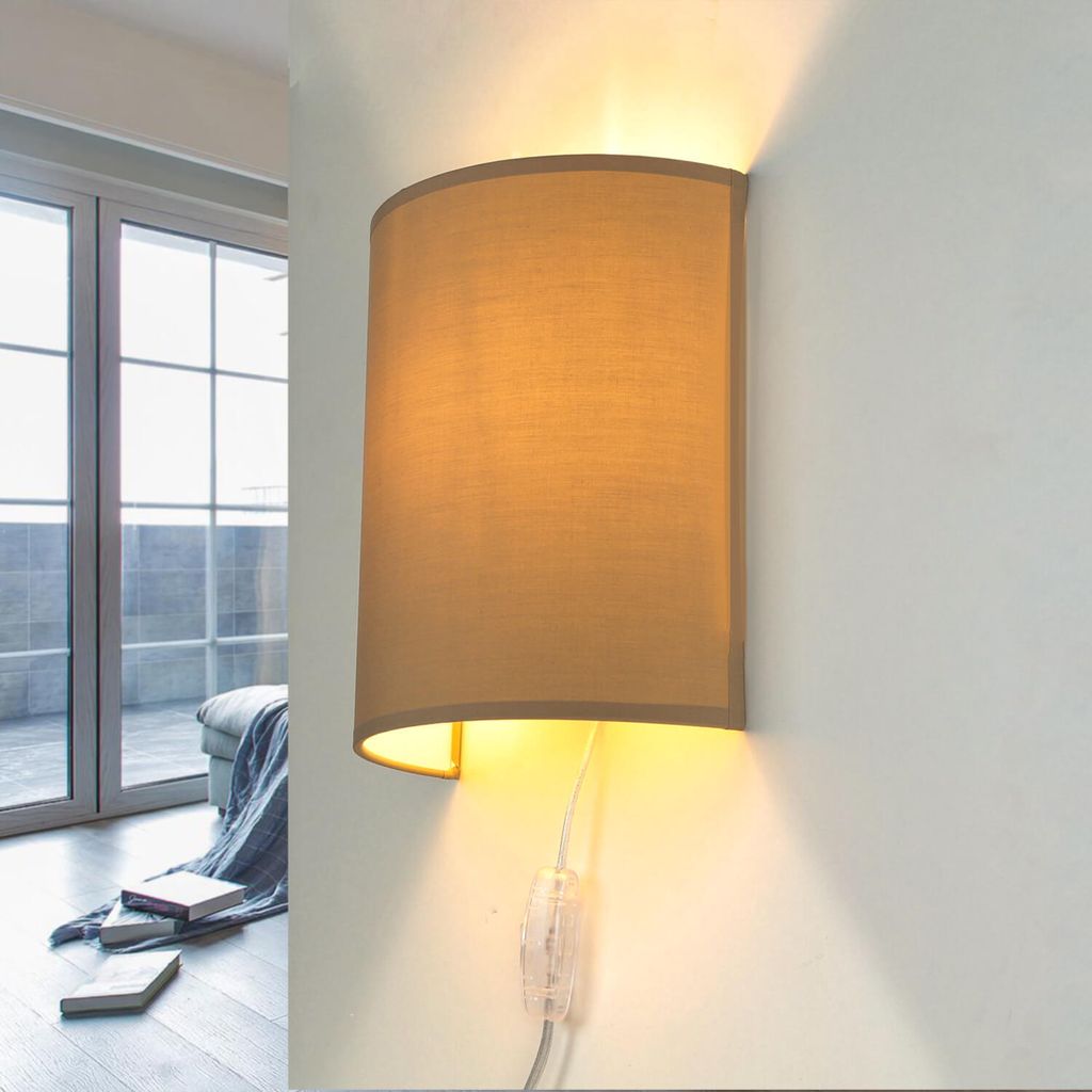 Loft Wandleuchte mit Kabel Anschluss Kaffeebraun elegant Modern Stoff Wandlampe ALICE