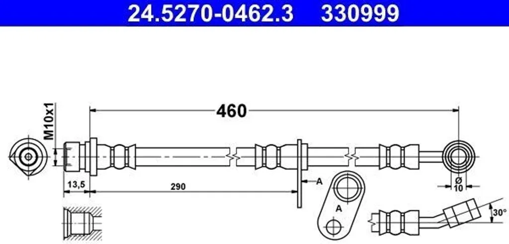 Flexible de frein hydraulique ATE 24.5270-0462.3 pour Honda Accord VII