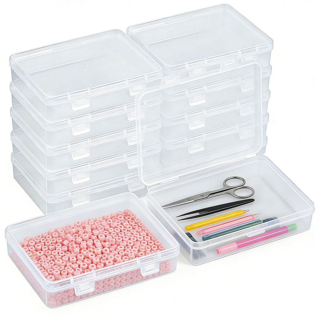 Set mit 10 kleinen Aufbewahrungsboxen mit Deckel, 15,1 × 8,9 × 3 cm. Kleine Kunststoffbehälter mit Deckel, kleine transparente Boxen für Schmuc...