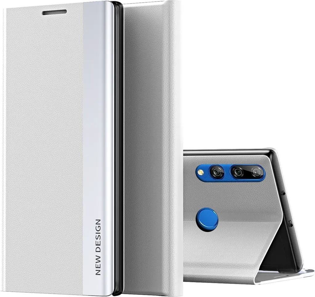 Huawei Y9 Prime 2019 Custodia, LaimTop Finto cuoio Magnetic Flip Stand Custodia per Huawei Y9 Prime 2019 Bianco - 1