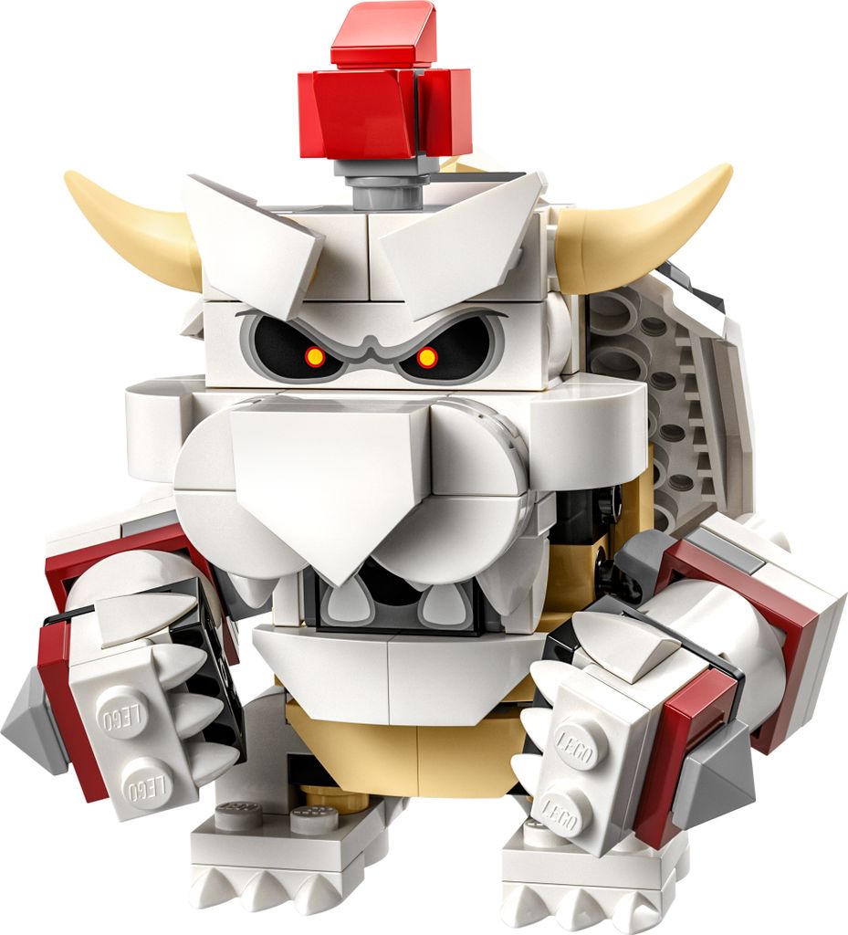 A white LEGO model of Bowser.