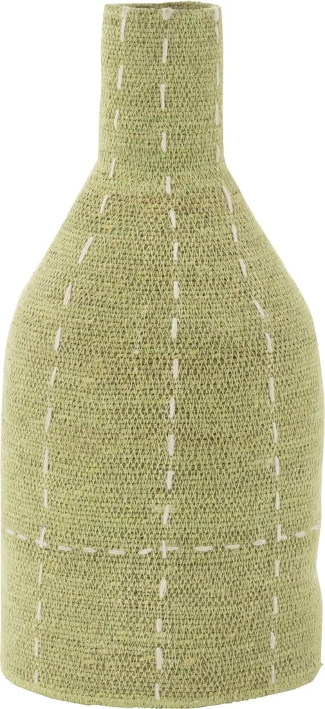 J-Line Vase Bouteille Lignes Pointillées Herbe de Mer Vert et Blanc