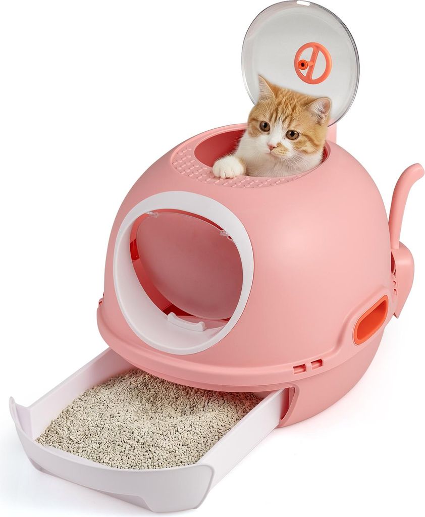 COSTWAY Katzenklo, Katzentoilette mit Deckel, ausziehbarem Tablett, Schaufel&Frontöffnung, geschlossen, für Katzen bis 10 kg, PP, pflegeleicht (R...