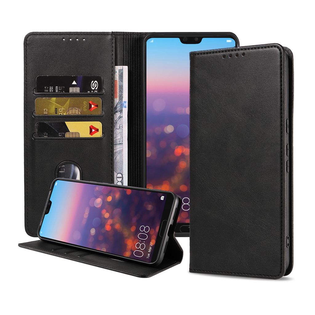 Smartphonica Handytasche geeignet für Huawei P20 Pro Kunstlederhülle mit Magnetverschluss und Kartenhalter Buchhülle mit Klappe - Schwarz