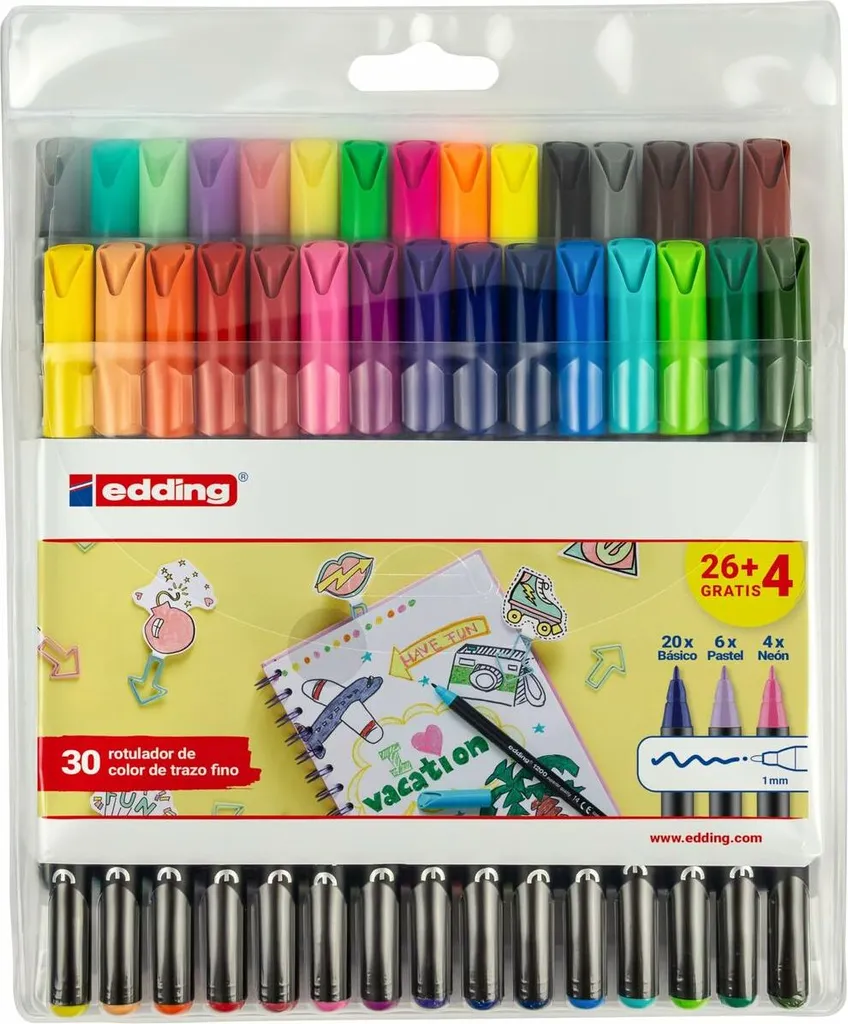 Marqueurs Edding Coloré 30 pièces à encre haute brillance durable