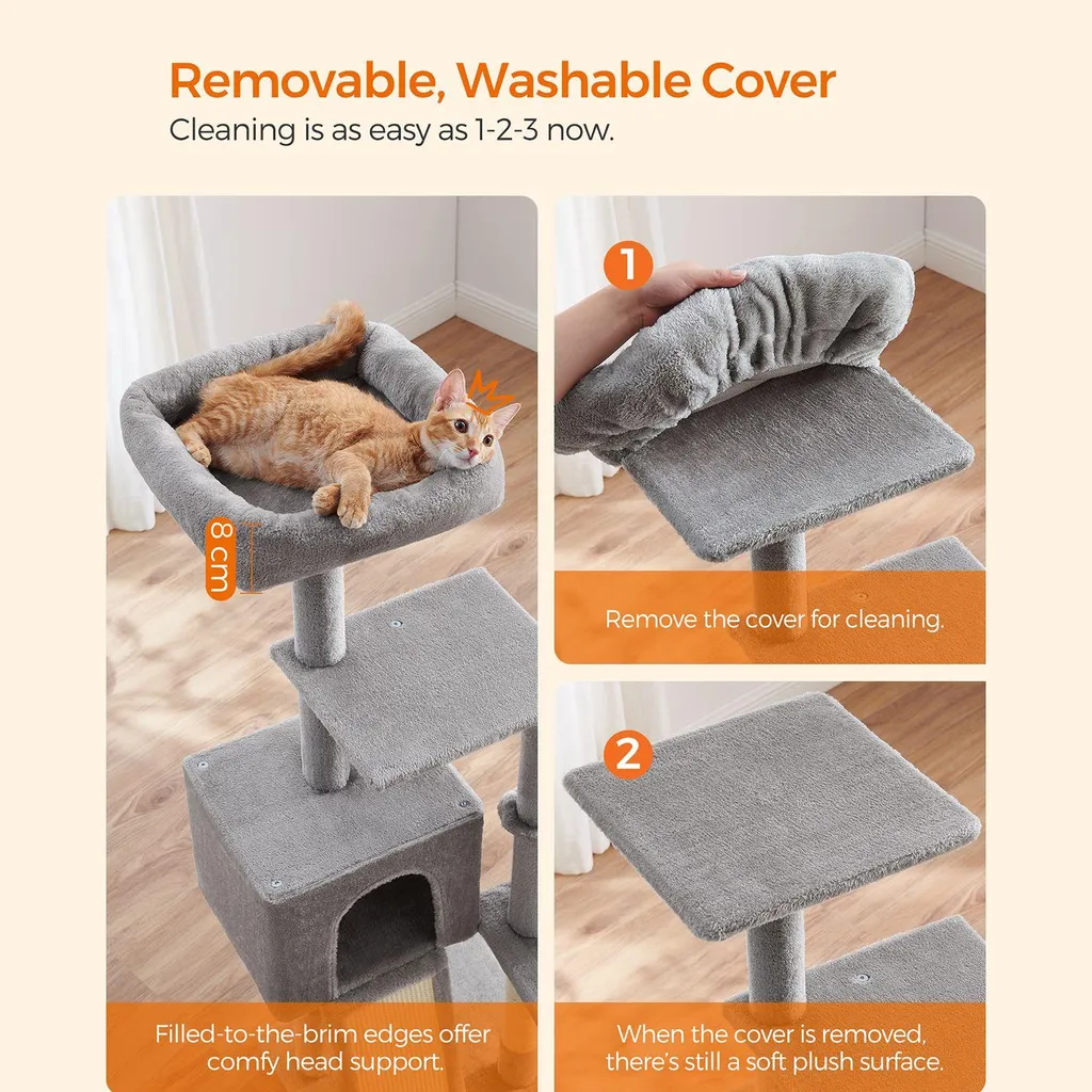 Arbre à chat multiniveau de 135 cm avec cachette et griffoir sisal