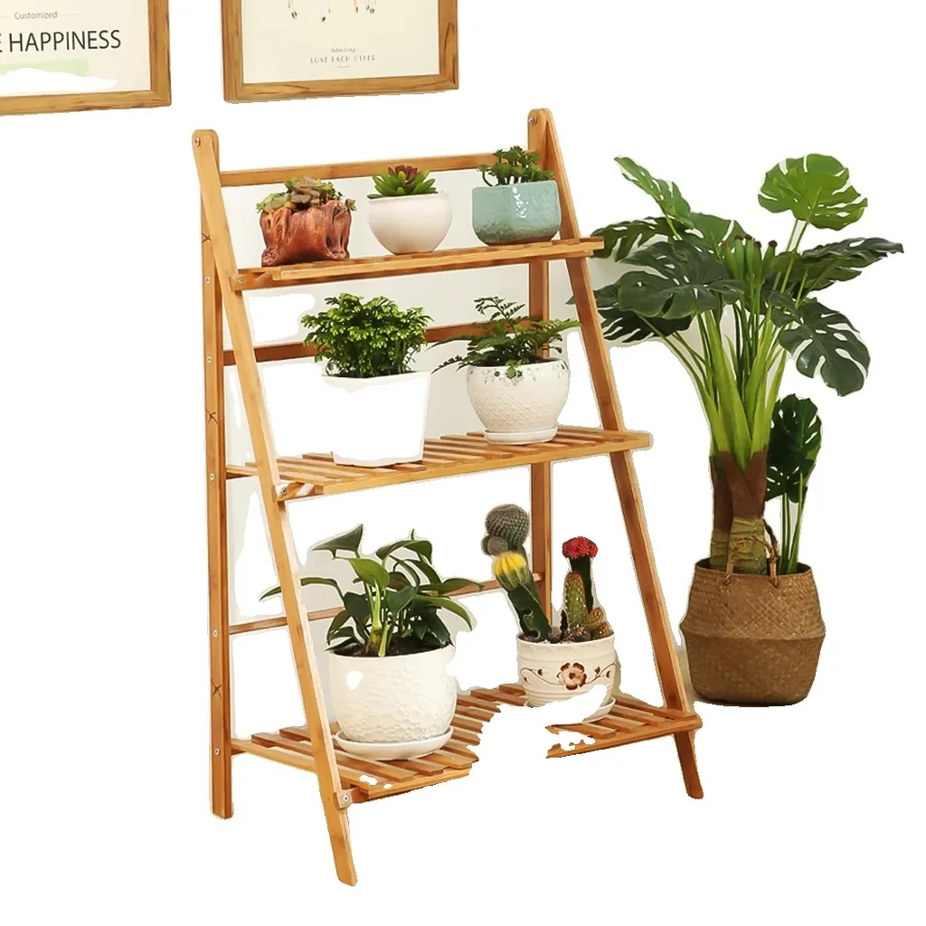 Support de fleurs en bambou 3 tablettes pour balcon et salon Zen L