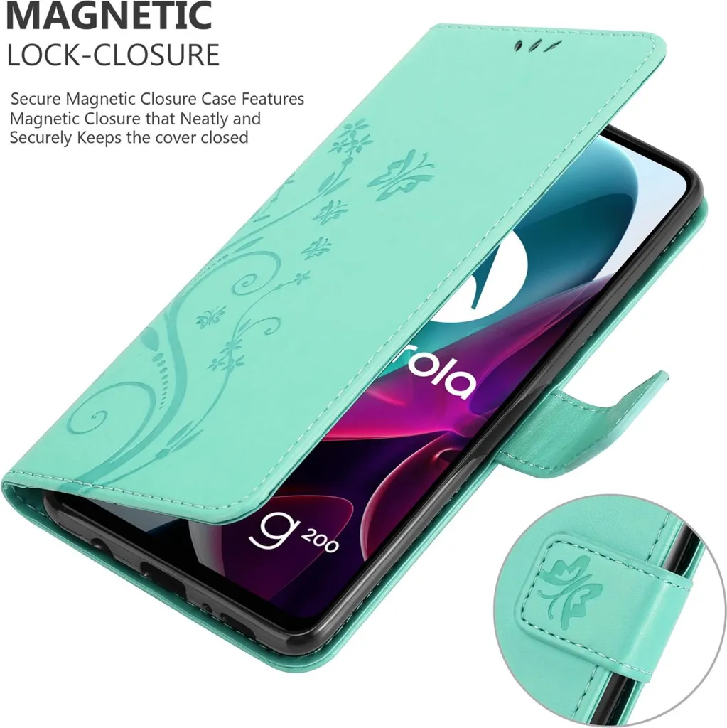 Custodia Protettiva Motorola G200 5G Elegante - Turchese Floreale - 5