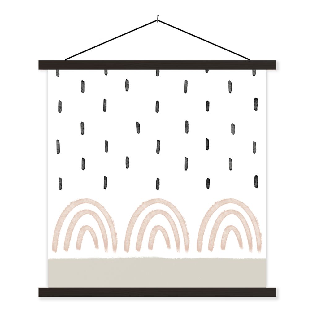 MuchoWow Textilposter Regenbogen - Pastell - Regen 120x120 cm mit schwarzem Rahmen - Aufhängungsset