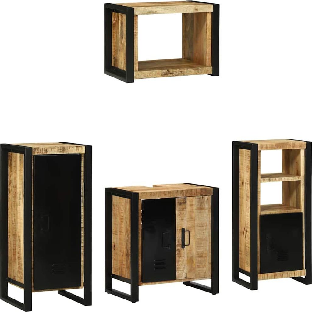 Badezimmermöbel-Set 4 pcs Braun und Schwarz Massivholz Mango