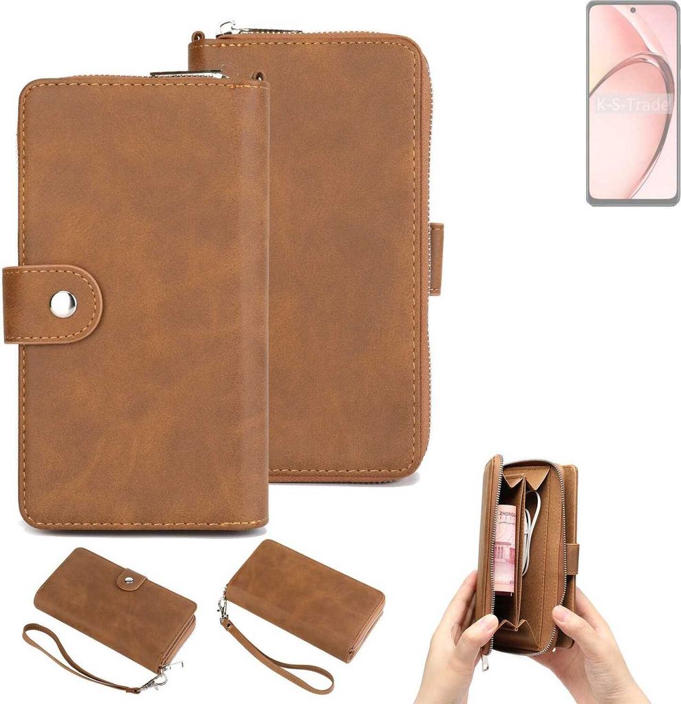 K-S-Trade Handyhülle Schutzhülle kompatibel mit Oppo A3 5G CPH2683 & Portemonnee Tasche Handytasche Case Etui Geldbörse Wallet braun (1x)