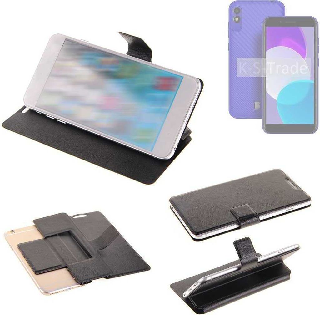 K-S-Trade Schutzhülle kompatibel mit BLU C5L+ Schutzhülle Flip Cover Klapphülle Wallet Case Slim Handyhülle bookstyle schwarz