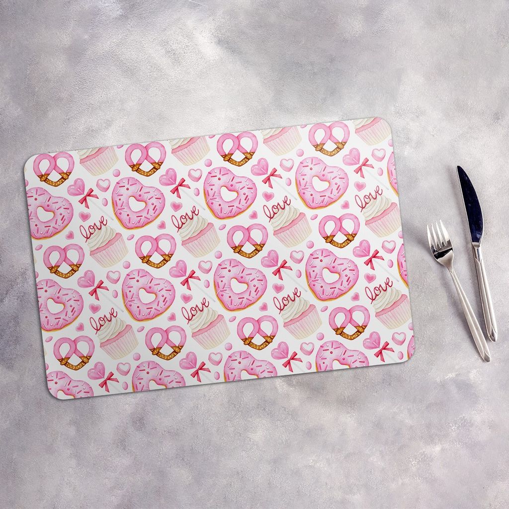 Tischset 6x45x30 cm + 6x10fi cm Platzset Tischmatte Platzmatte Untersetzer - Donut Muffin Brezel Lutscher