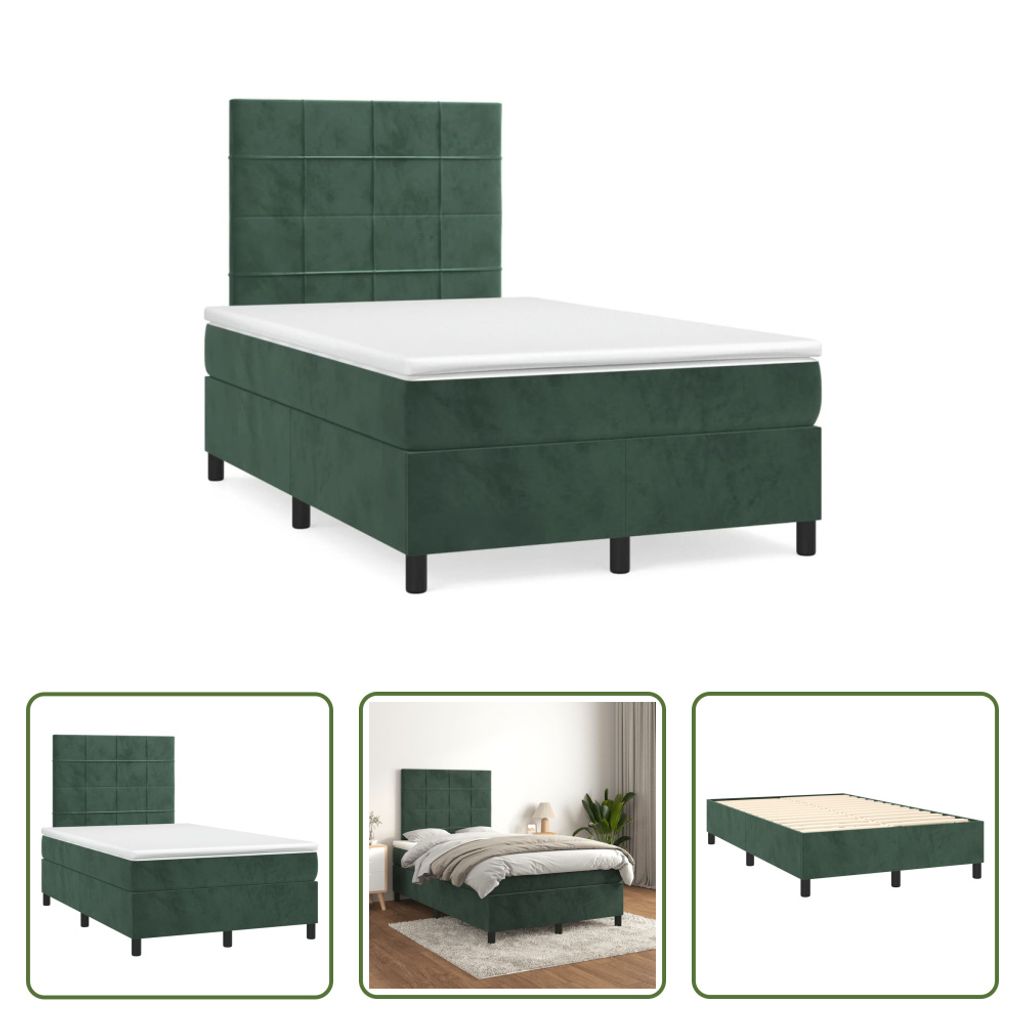 The Living Store Boxspringbett mit Matratze Dunkelgrün 120x190 cm Samt