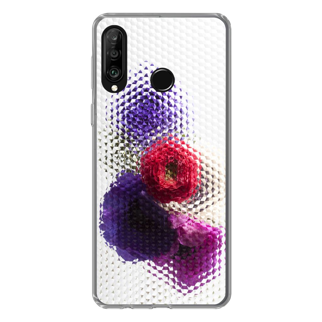 MuchoWow Handyhülle Schutzhülle Hülle für Huawei P30 Lite Mohn - Blumen - Glas Silikon Softcase Handy Hülle - Handyhülle
