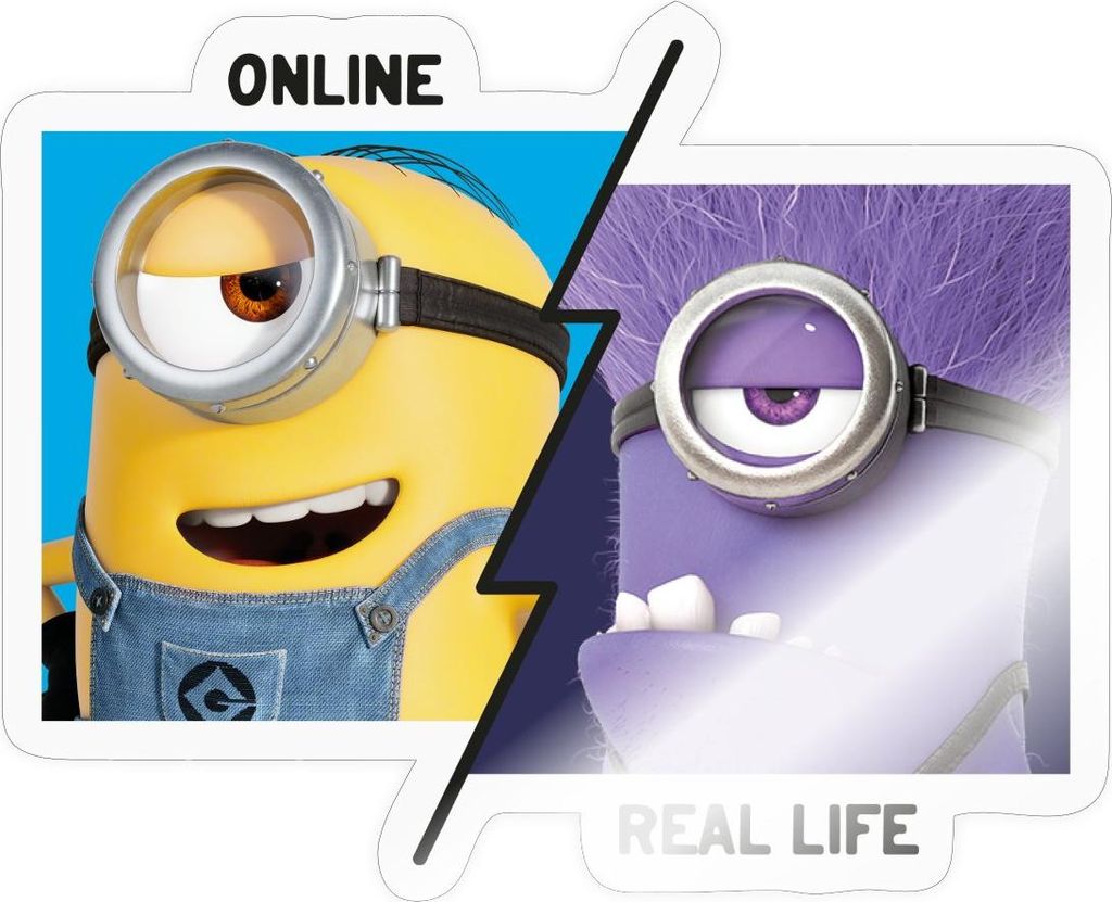 Spreadshirt Minions Stuart Online Vs. Real Life Despicable Me Sticker Aufkleber, 10 x 10 cm, Transparent glänzend