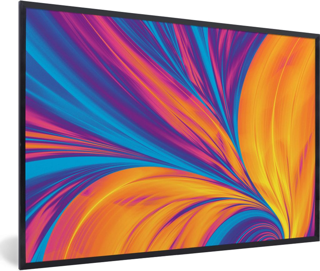 MuchoWow Gerahmtes Poster Federn - Regenbogen - Neon - Abstrakt 30x20 cm - Poster mit Schwarzem Bilderrahmen Wandposter Rahmen Foto Bilder - Kuns...