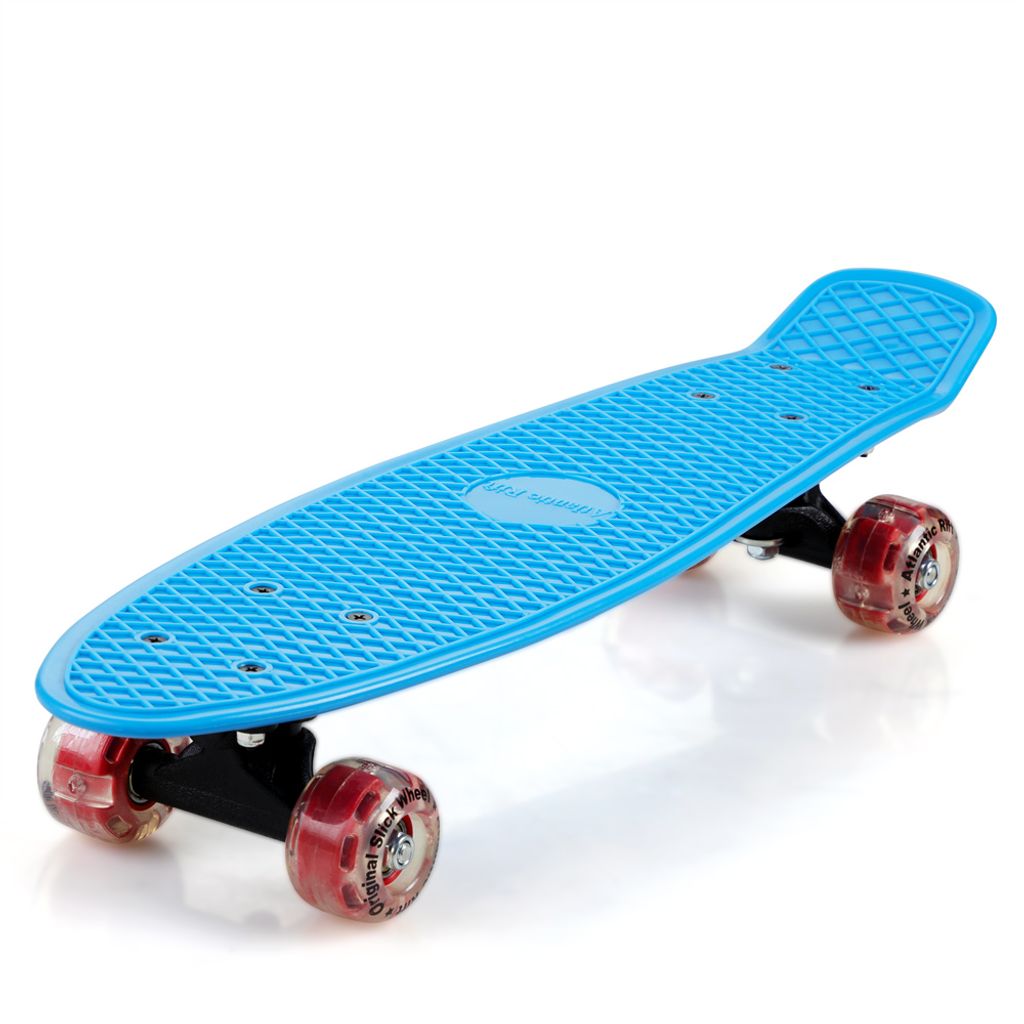 55cm/22 Mini Cruiser Board Retro Skateboard Komplettboard mit LED Leuchtrollen 