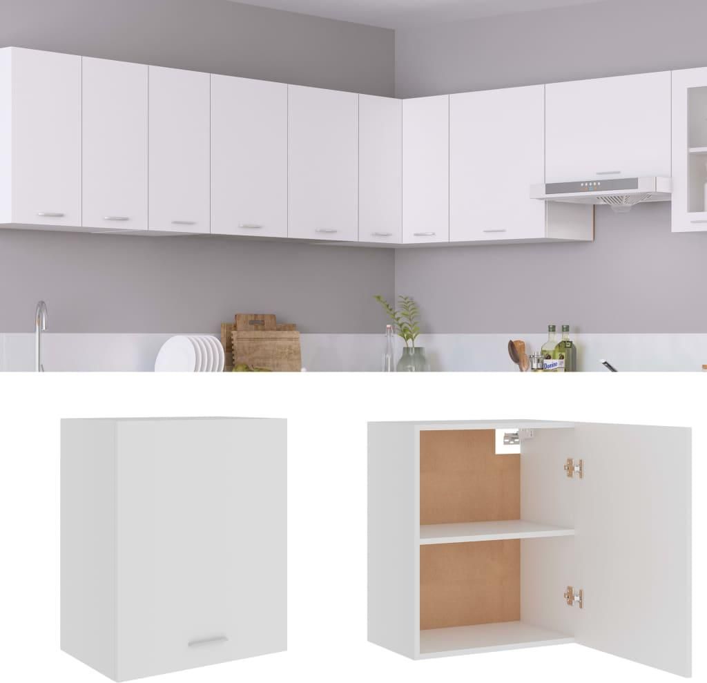 A kitchen scene with white cabinets and a separate image of a white cabinet.