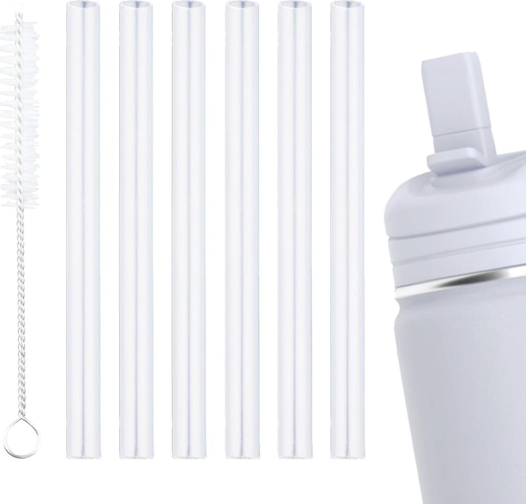 6 Stück Ersatzstrohhalme für Hydrapeak Mini 14oz Kinderwasserflaschen - Wiederverwendbare Plastikstrohhalme mit Reinigungsbürste für Ersatzteile