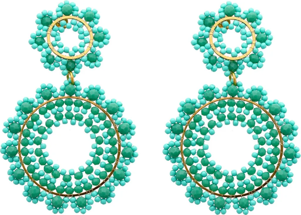 Orecchini a forma di fiore in turchese e oro, orecchini grandi, ultima tendenza, regalo per lei - Italia