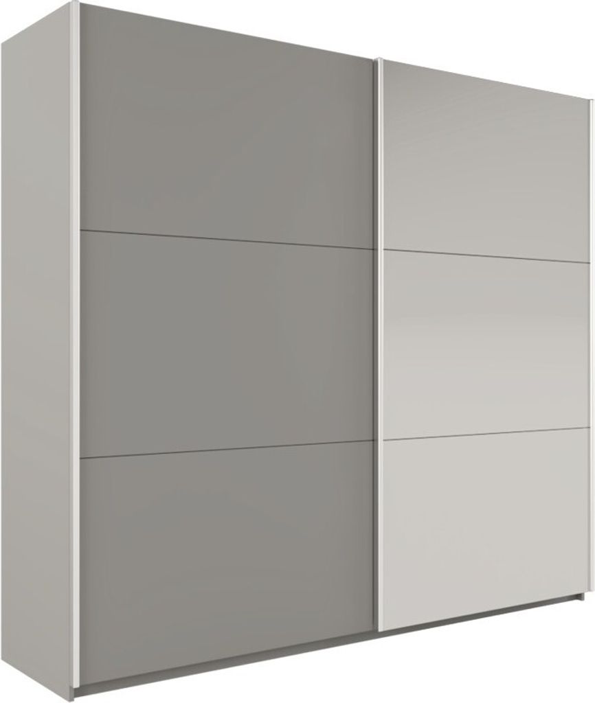 Furniture24 Kleiderschrank VIGO 250 Schwebetürenschrank Schrank mit Schiebetür 2 Kleiderstangen 4 Einlegeboden Platinum mit Spiegel , 250 cm breit