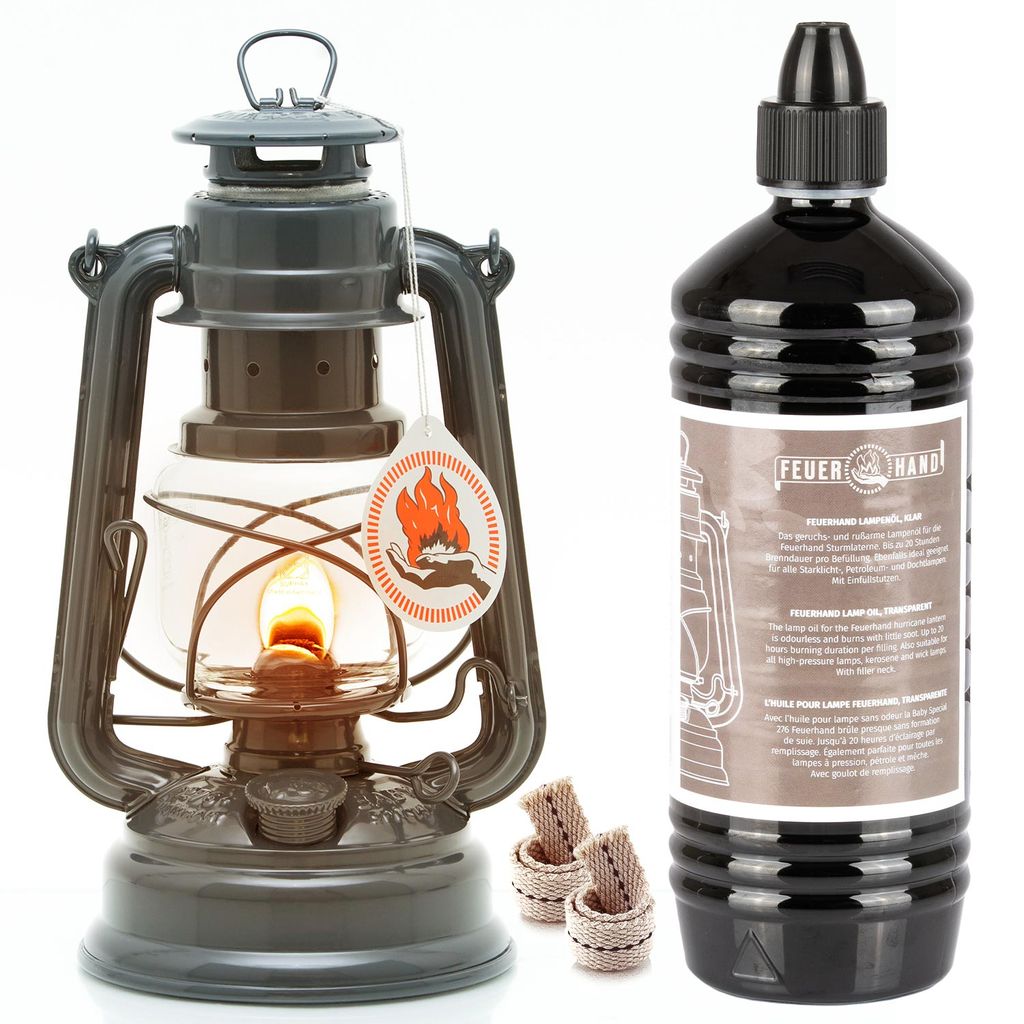 Feuerhand 276 Anthrazit Sturmlaterne + 1 Liter Öl + 2x Produktbild 
