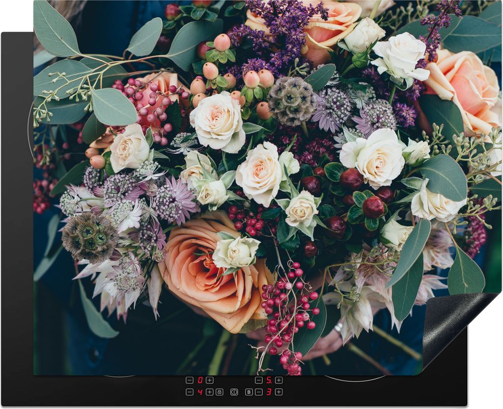 KitchenYeah Herdabdeckplatte Blumen - Blumenstrauß - Pastell , 65x52cm, Küche Deko, Glaskeramikkochfeld Herdabdeckung, Abdeckplatte fùr Kochfeld