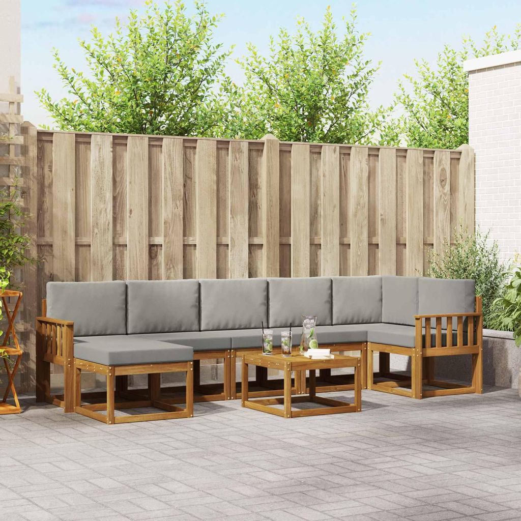 "2026 Aktion"Outdoor-Sofagarnitur - CLORIS - Balkonmöbe/Sitzgruppe - mit Kissen 8 pcs - Moderne Design - Natürlich und Hellgrau - Gartensofas Pro...