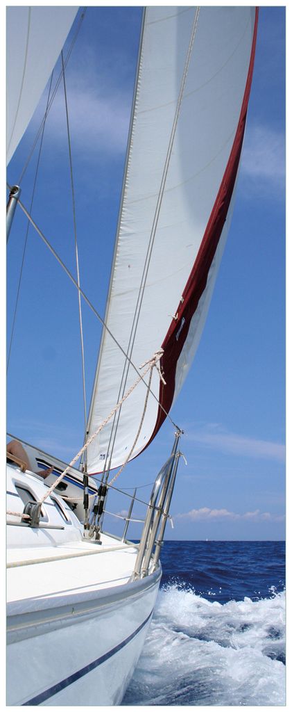 Wallario Wandbild aus Acryl, 125 x 50 cm, freischwebende Optik - Segelboot on Tour