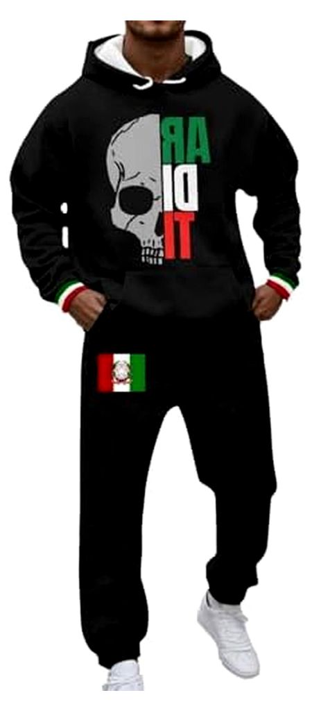 Jogging Anzug Set Herren Italien Flagge Trainingsanzug Herren IT Bedruckt Jogginganzug 2-Teilig Hoodie und Jogginghose Casual Hausanzug Sportlich T...