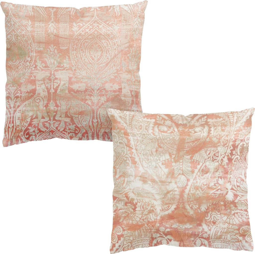 Dekokissen 2-teilig Muster drinnen / Indoor Zierkissen Canvas waschbar Ornament beige Vintage Sofakissen mit Füllung