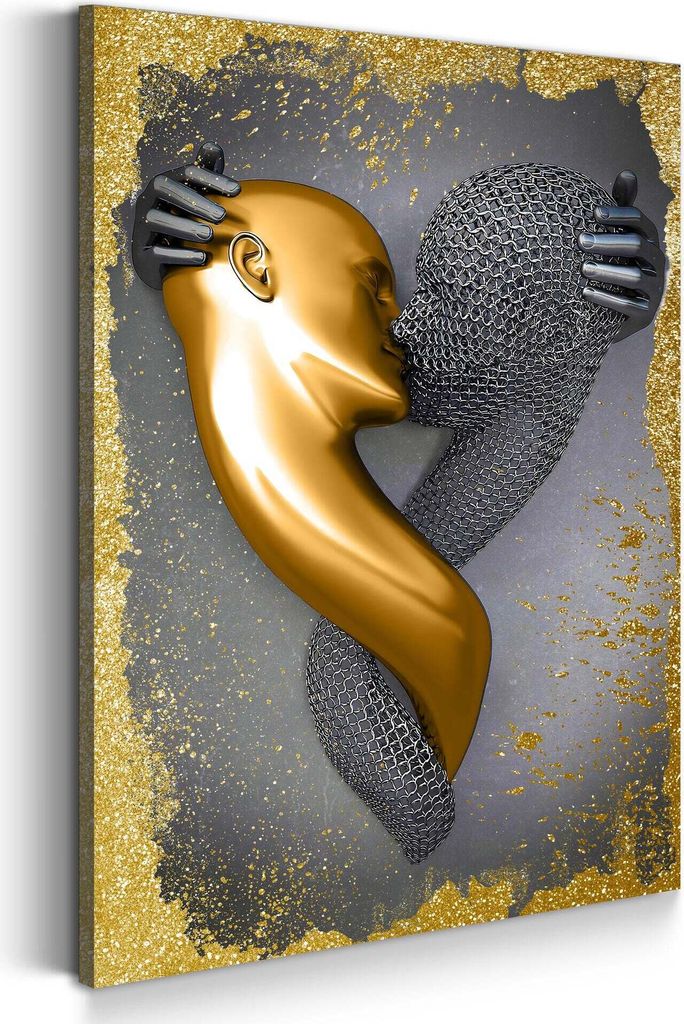 Metallfigur Kiss Abstrakt Leinwandbild Wandbild Kunst XL Deko: 60x90x2cm