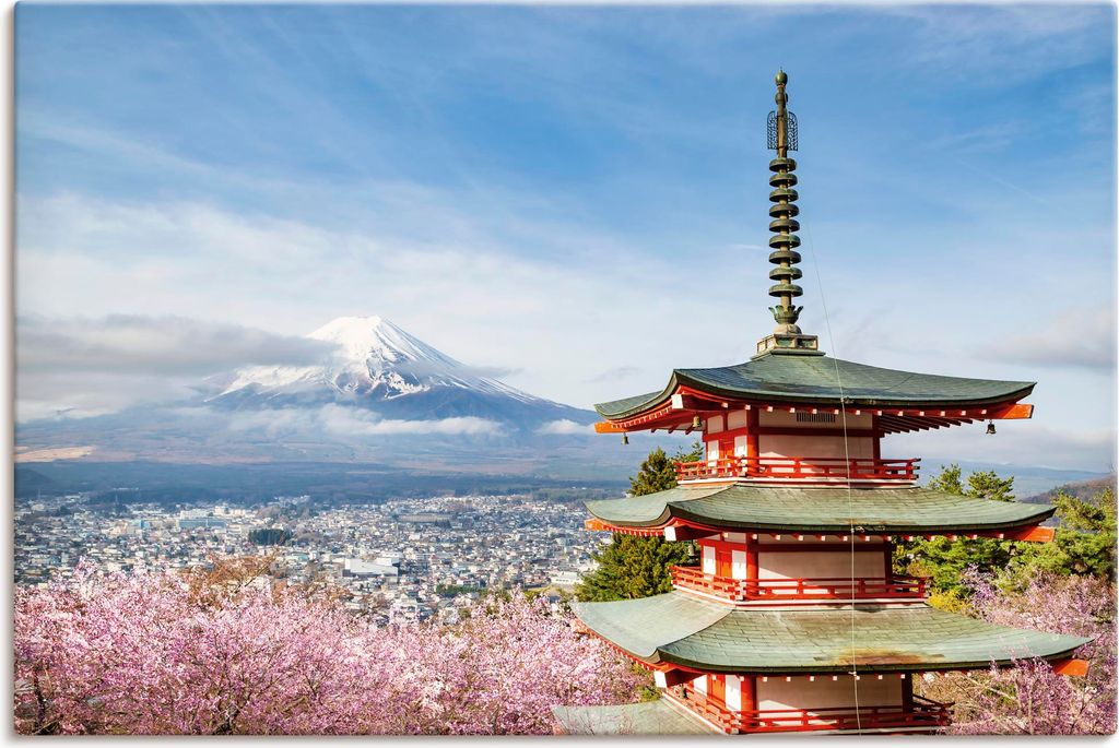 ARTland Leinwandbild Fuji mit Chureito Pagode zur Kirschblüte Größe: 60x40 cm