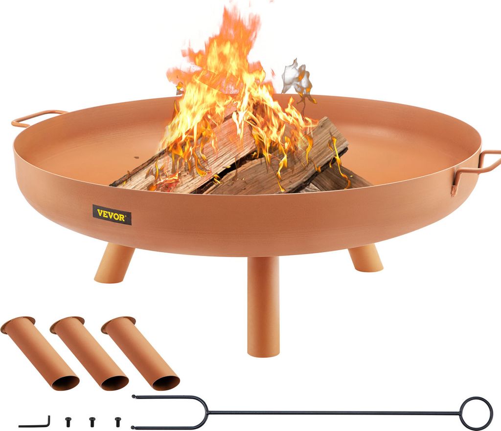 VEVOR Feuerschale 77 cm Durchmesser, 15 cm Tiefe Feuerkorb 28 cm Höhe Kohlenstoffstahl Feuerschale, Gartenfeuer Feuerkorb Feuerstelle mit für St...