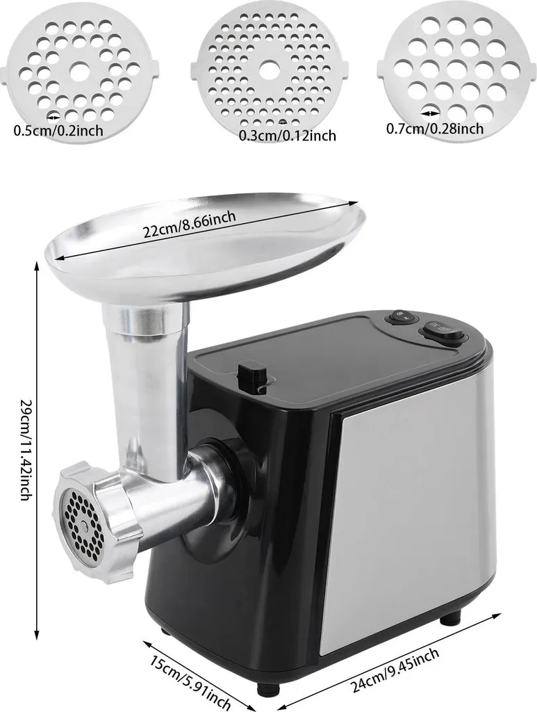 Hachoir à viande 3 lames inox, protection thermique, coloris argent