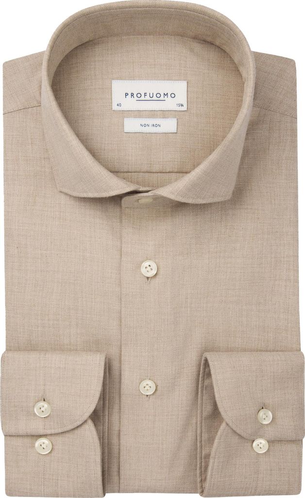 Profuomo Hemd beige bügelfrei Baumwolle