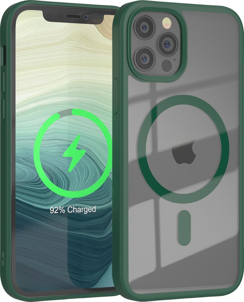 EAZY CASE Clear MagSafe Case für Apple iPhone 12 / 12 Pro, Qi-Charging, Silikon mit Kameraschutz, Bumper Case in Grün