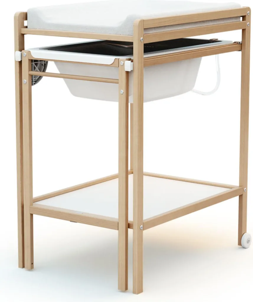 Table à langer avec baignoire WEBABY LILO en hêtre verni et pliable
