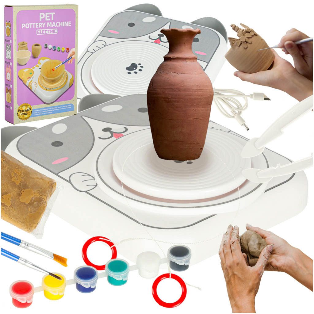 Pottenbakkersschijf Creatieve Kleiset Verf Hond Grijs Productafbeelding 