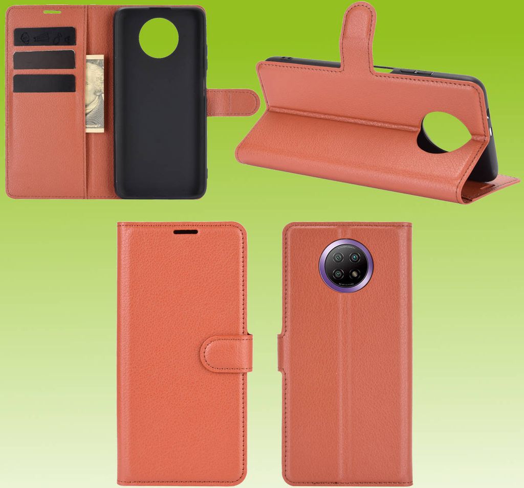 Für Xiaomi Redmi Note 9T 5G Handy Tasche Braun Etuis Kunst-Leder Cover Hülle Neu