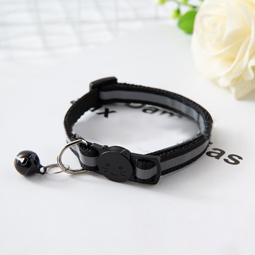 Pet Bell Collar Safety Schnalle Verstellbare reflektierende Katze mit für Hunde Welpen Kätzchenschwarz