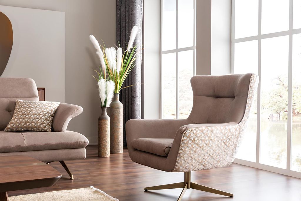 Moderner Sessel Ohrensessel Luxus Cocktailsessel Beige Kunstleder Neu