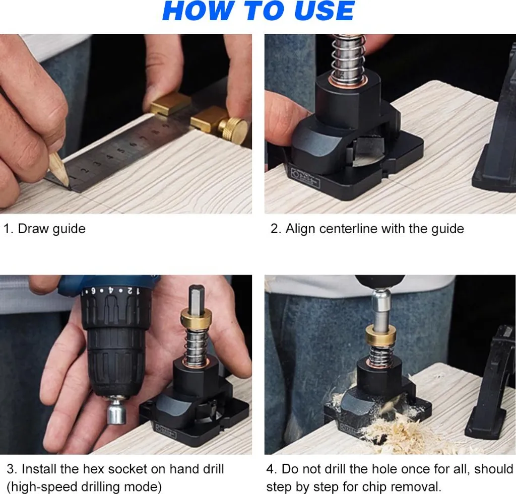 Kit gabarit de perçage 35mm en aluminium avec mèche et pince à vis