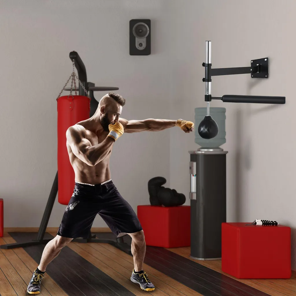 HOMCOM Support de Boxe Mural Pliable avec Barre Rotative et Speedball - 2
