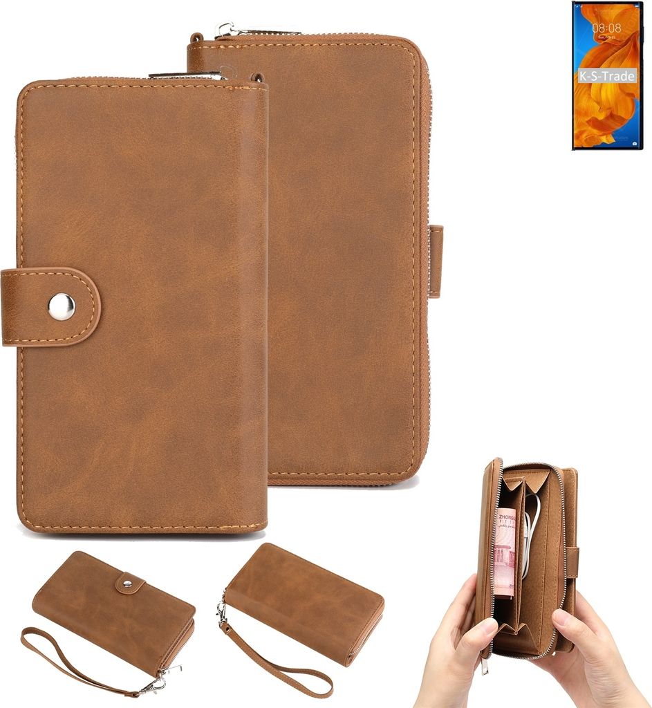 K-S-Trade Handyhülle Schutzhülle kompatibel mit Huawei Mate Xs & Portemonnee Tasche Handytasche Case Etui Geldbörse Wallet braun (1x)