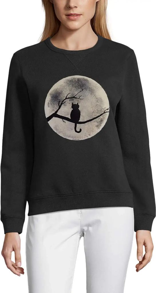 Damen Grafik Sweatshirt mit Aufdruck Lustige Katze Mond - süßes Kätzchen – Funny Cat Moon - Cute Kitty – Öko-Verantwortlich Vintage Jahrgang