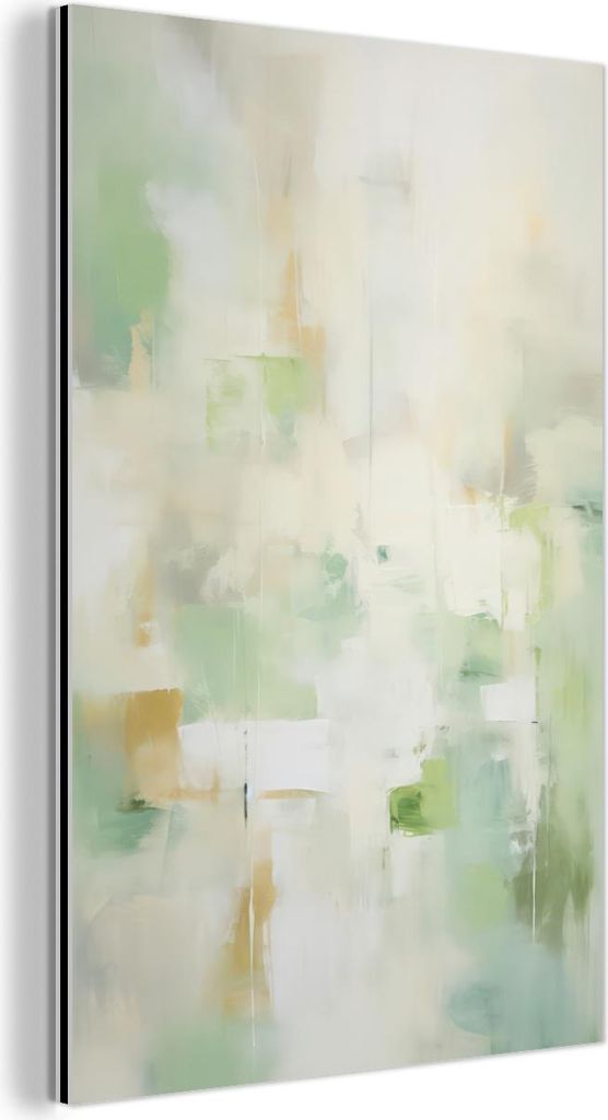 MuchoWow Wanddekoration Metall Metallbild Wandkunst 100x150 cm Abstrakt - Kunst - Weiß - Grün - Modern MuchoWow Aluminium Gemälde - Bild